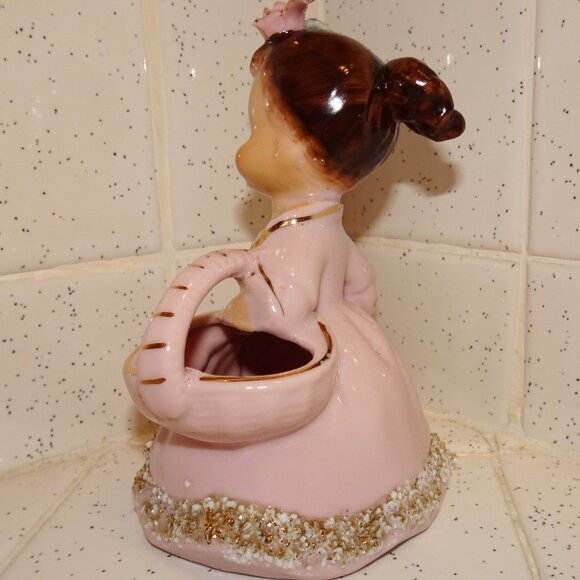 Vintage Ucagco Ceramic Women in Pink Dress w/ Basket Figurine antique lady - Picture 12 of 16